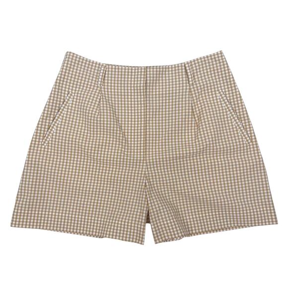 NWT Sezane Edward Short in Vichy Beige Fonce Ecru Size 38 US 6